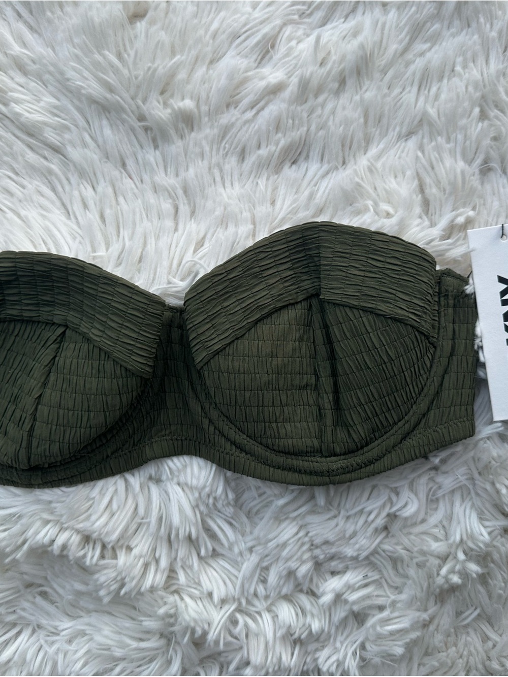 DKNY Strapless/Straps Olive Green swim top - Picture 2 of 5